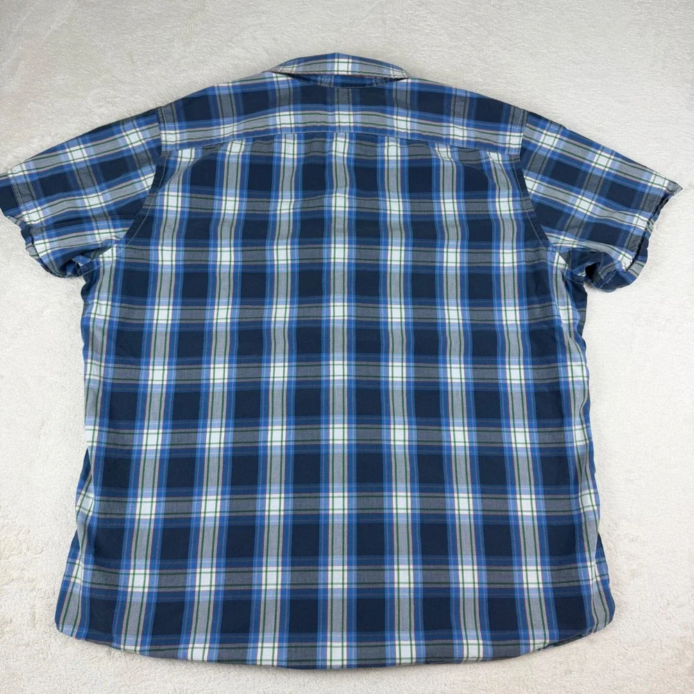 Banana Republic Mens XL‎ Blue Green Plaid Short Sleeve Button Down Shirt